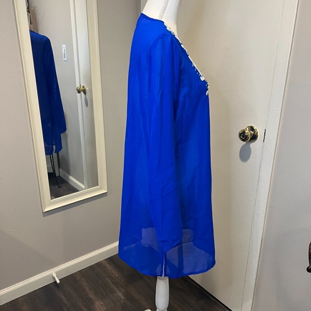 Club Z Collection Royal Blue beaded sheer cover up tunic, Size Medium - Picture 8 of 15